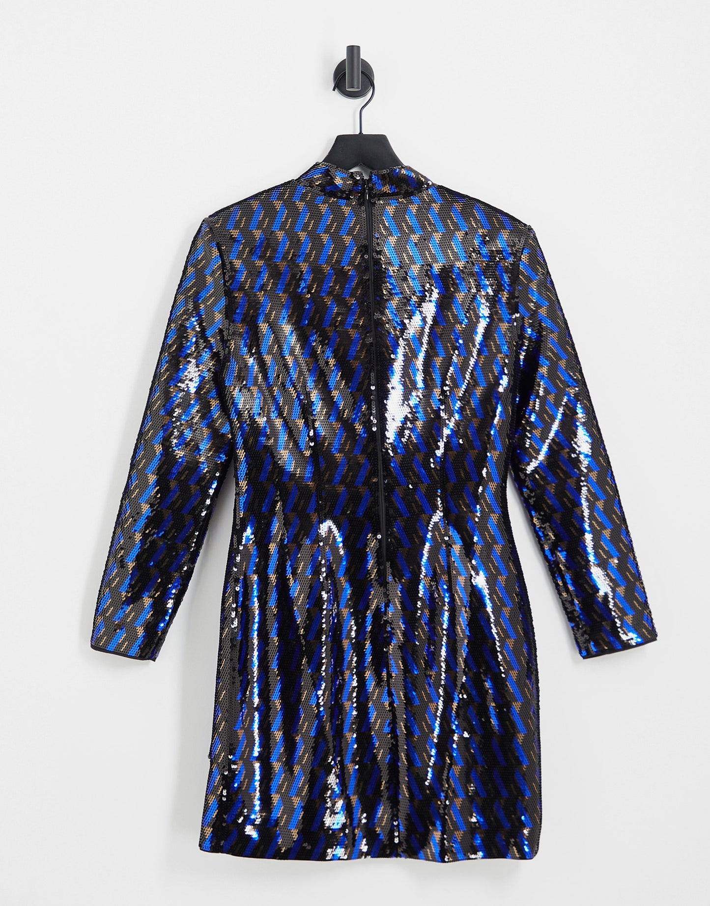 & Other Stories all over sequin mini dress in blue and black geometric