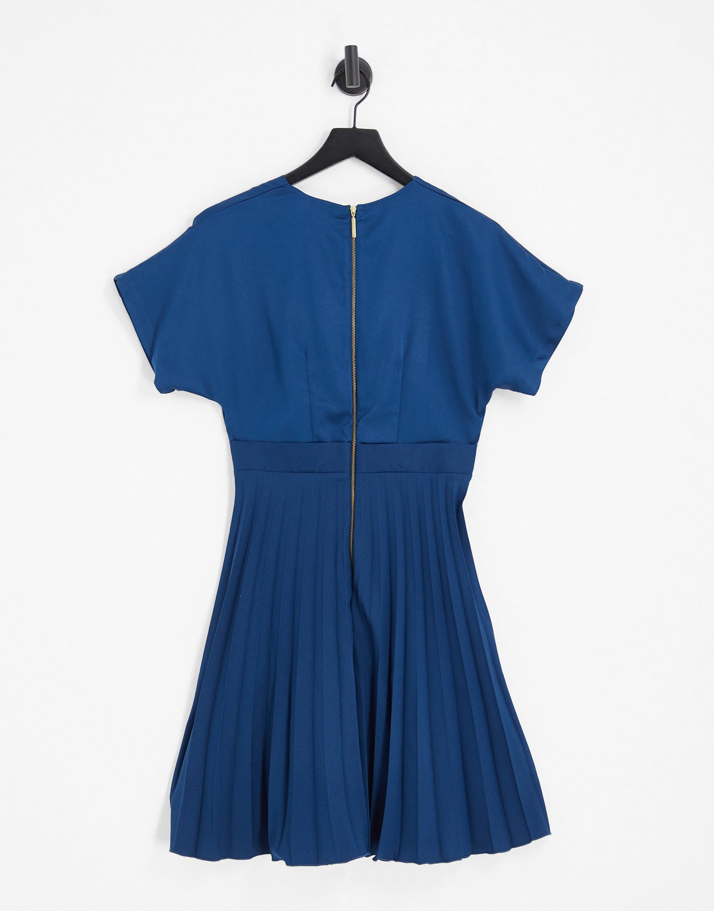 Closet London wrap front pleated midi skater dress in navy