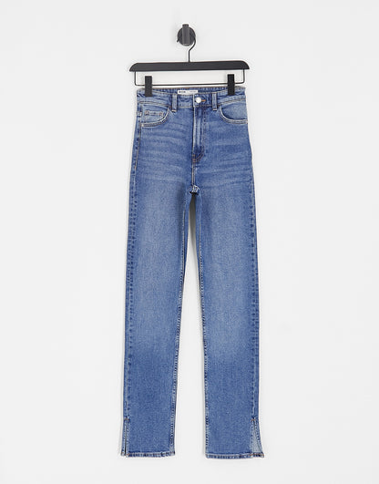 Bershka high waisted bootcut jeans in dark wash blue