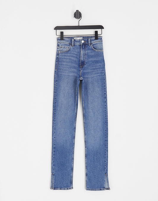 Bershka high waisted bootcut jeans in dark wash blue