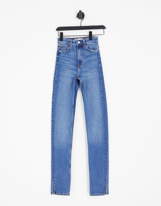 Bershka Tall high waisted bootcut jeans in dark wash blue