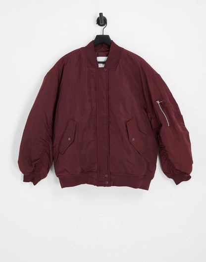 Bershka oversized jacket in burgundy