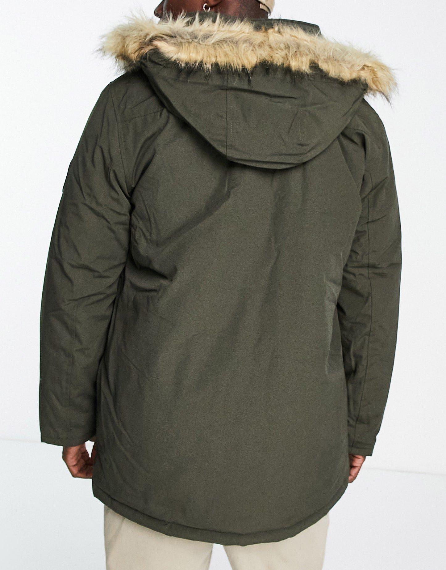 New Look faux fur trim hooded parka in khaki