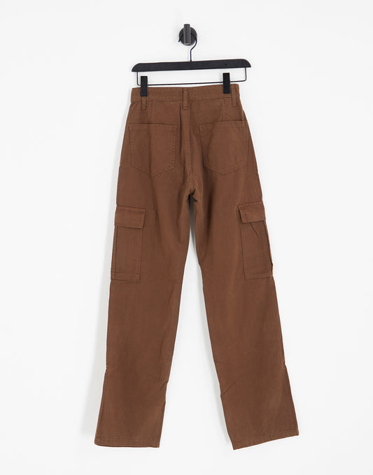 Stradivarius straight leg cargo trouser in washed brown