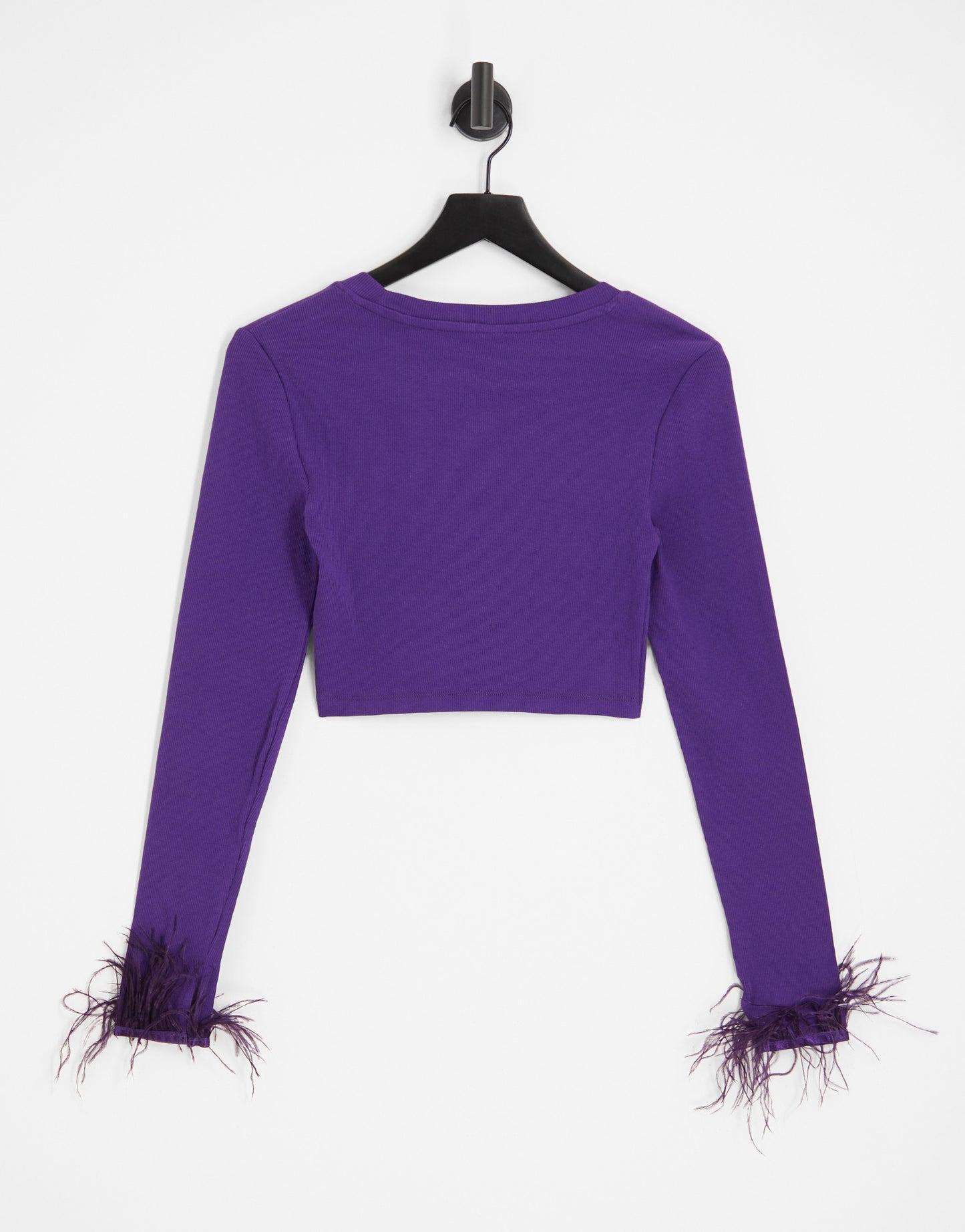 Only cropped faux feather trim top co-ord in purple