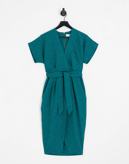 Closet London Tall kimono wrap dress in emerald