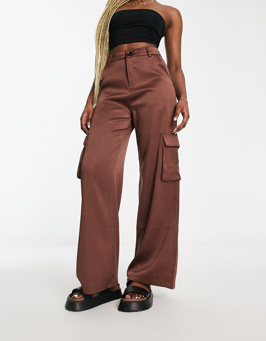 Urban Threads wide leg cargo trousers in chocolate brown