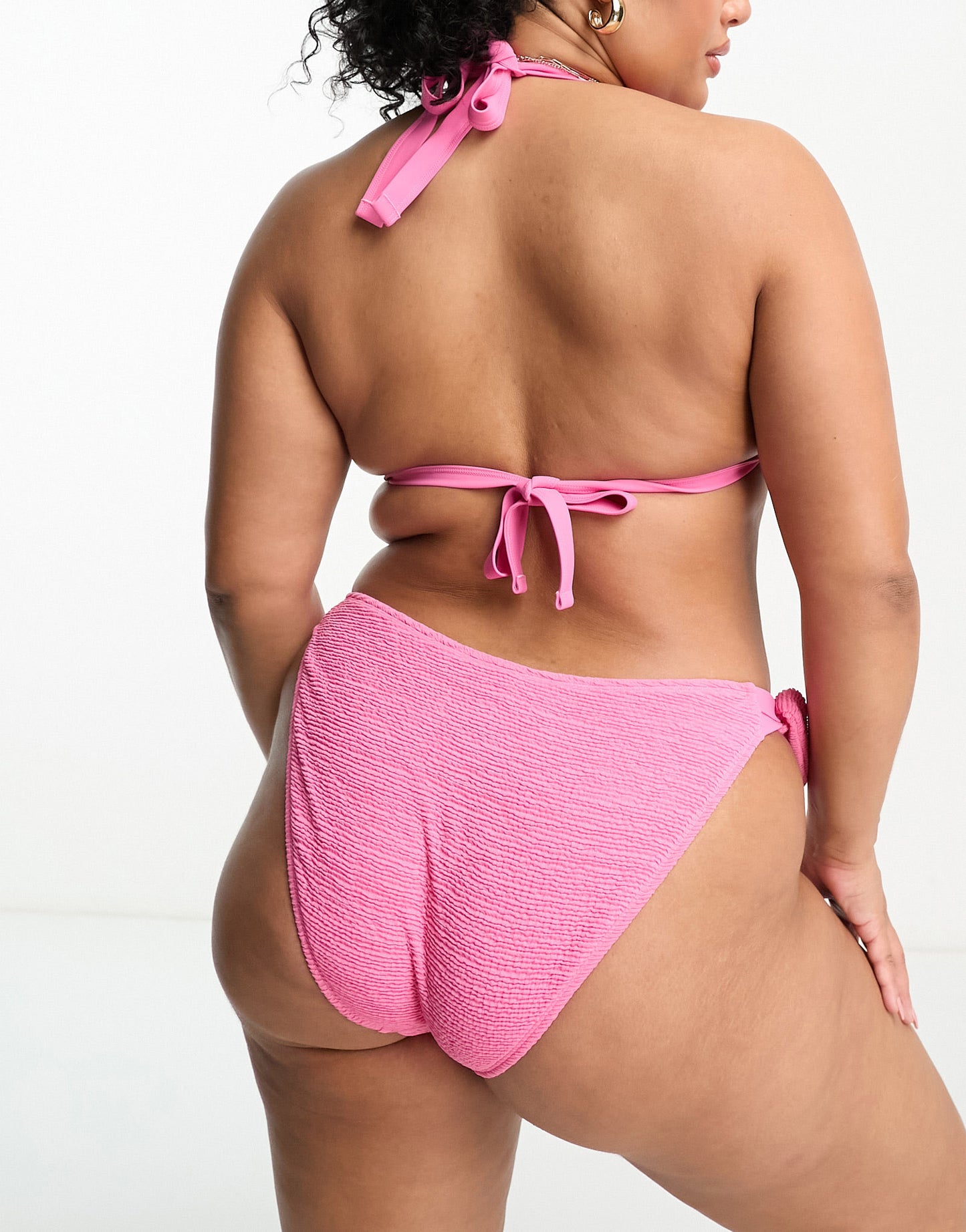 Ivory Rose Plus crinkle tie side bikini bottom in bright pink