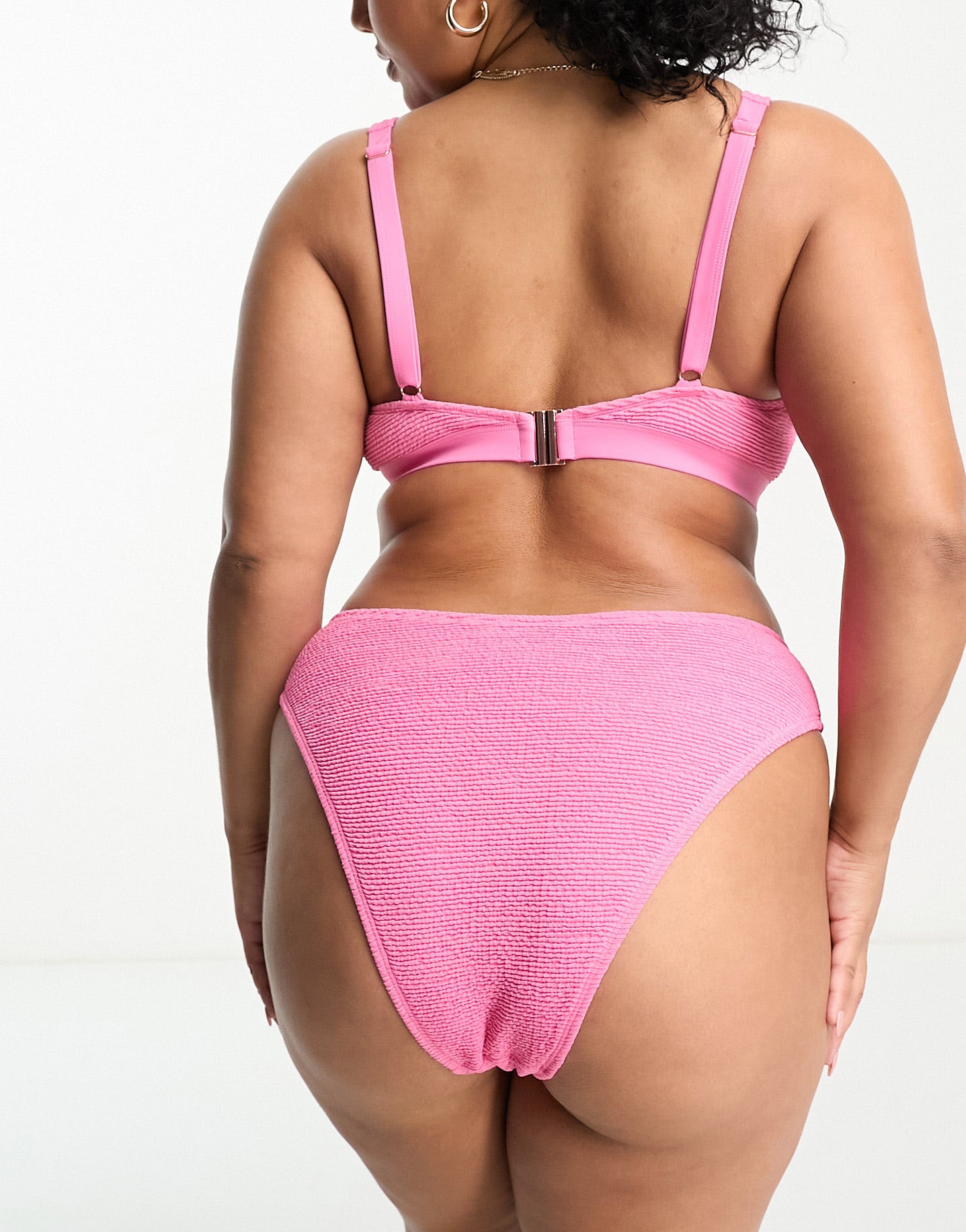 Ivory Rose Plus crinkle high waist bikini bottom in bright pink