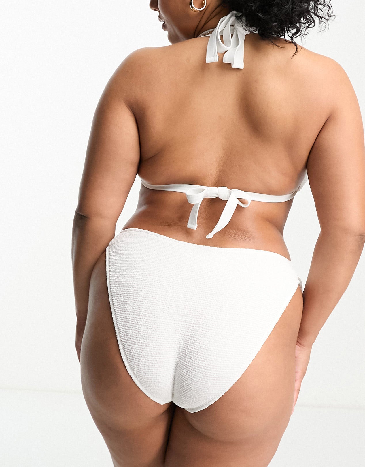 Ivory Rose Plus crinkle tie side bikini bottom in white