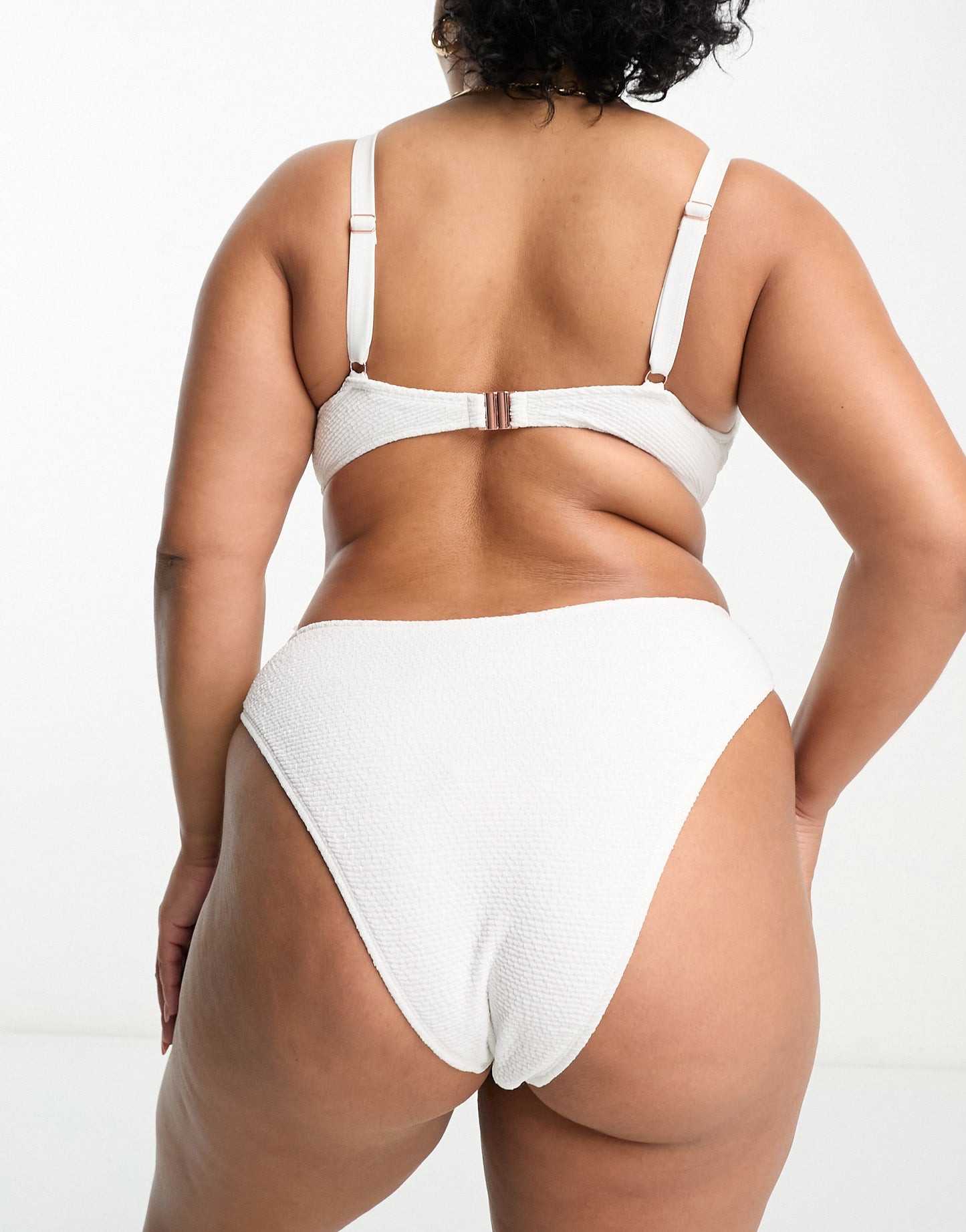 Ivory Rose Plus crinkle high waist bikini bottom in white