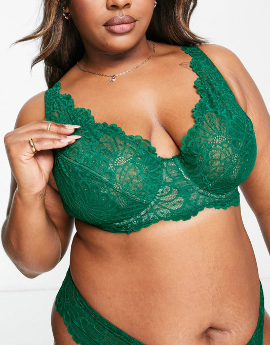 ASOS DESIGN Curve Sienna lace high apex underwired bra in forest green