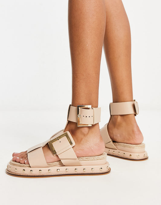 ASOS DESIGN Jukebox leather fisherman espadrilles in cream