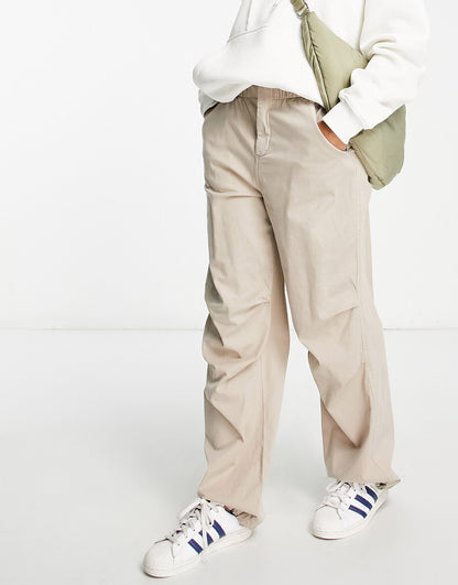 Pull&Bear nylon cargo parachute pants in stone