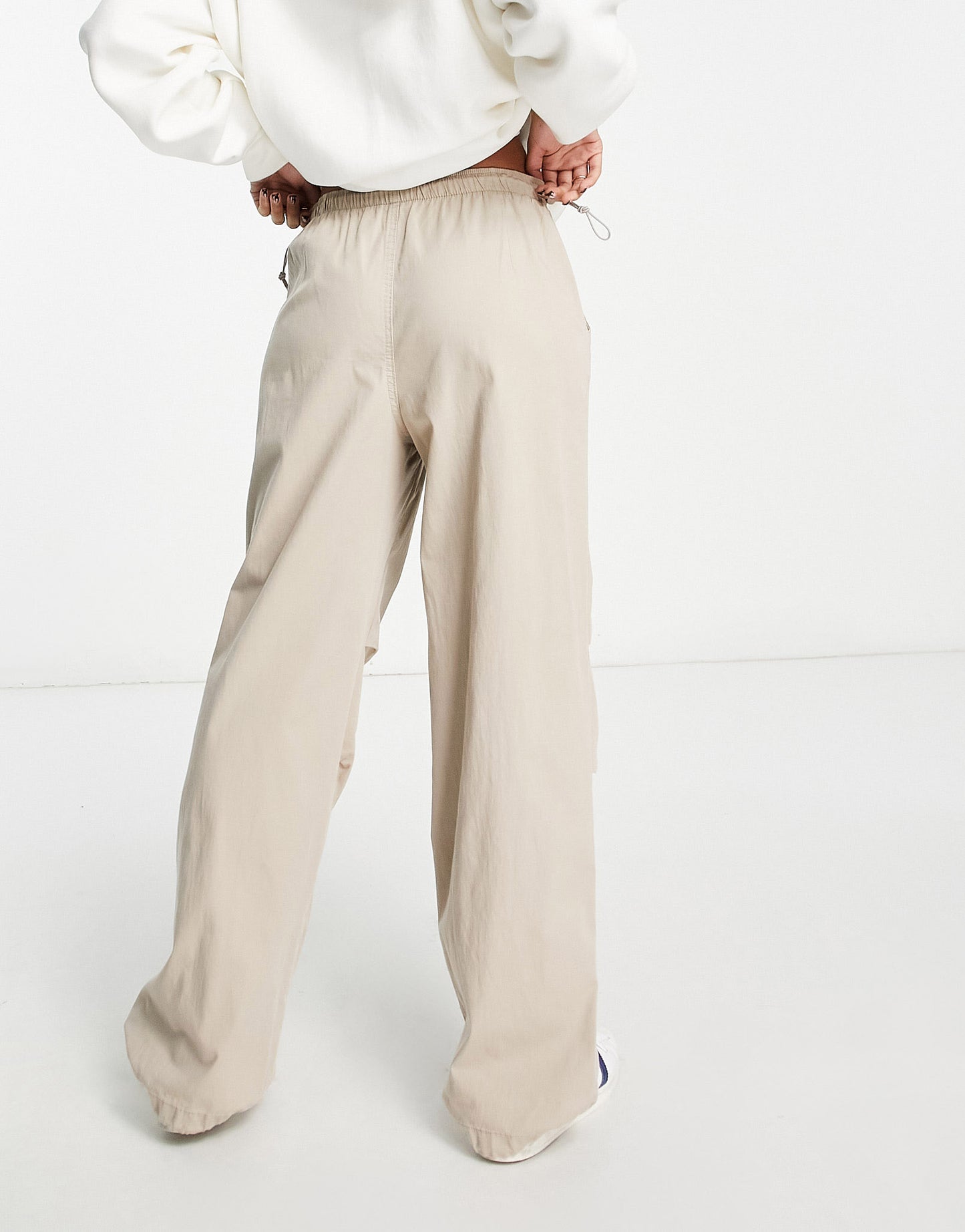 Pull&Bear nylon cargo parachute pants in stone