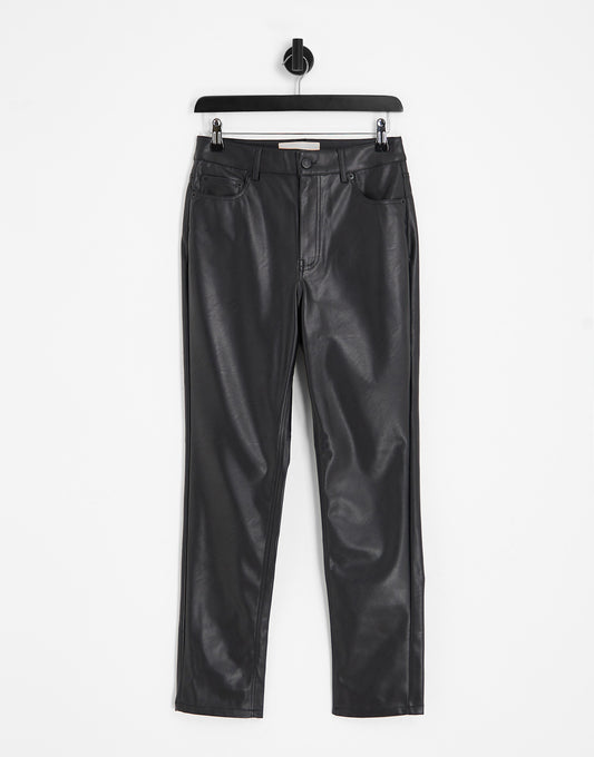 JJXX high waisted faux leather straight leg trousers in black