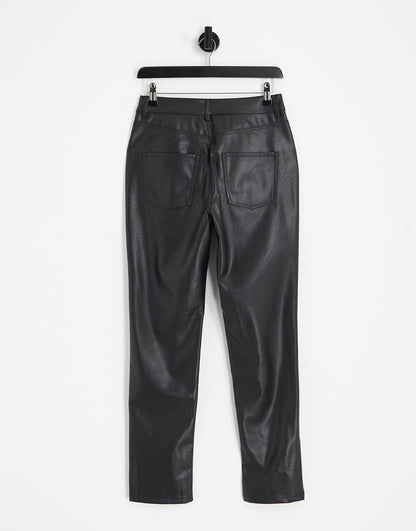 JJXX high waisted faux leather straight leg trousers in black