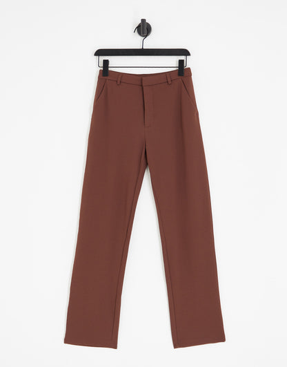 JDY straight leg tailored trousers in chocolate