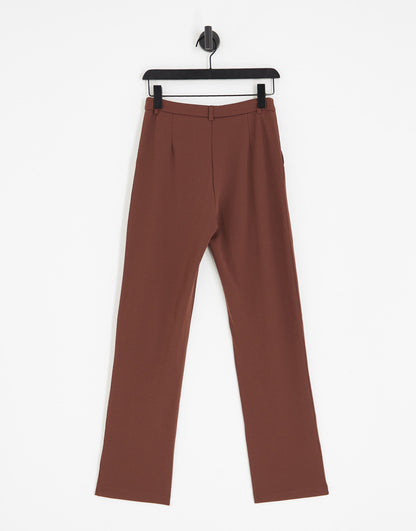 JDY straight leg tailored trousers in chocolate