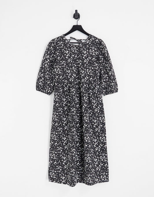 JDY exclusive smock midi dress in black & white star print