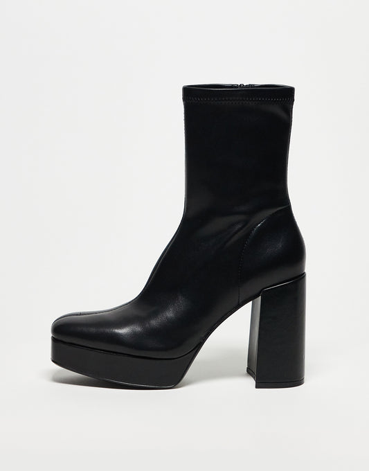 Stradivarius platform heeled boot in black