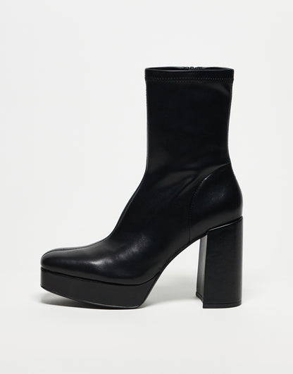 Stradivarius platform heeled boot in black