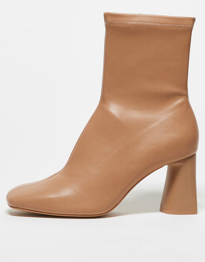 Stradivarius wide fit mid heel sock boot in camel