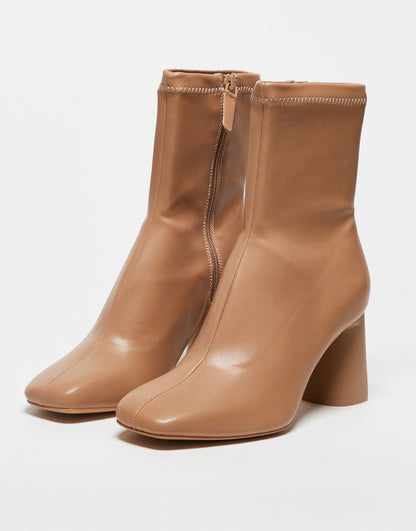 Stradivarius wide fit mid heel sock boot in camel