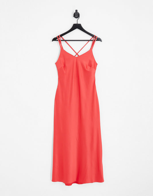 River Island Tall satin cowl neck midi dress in red