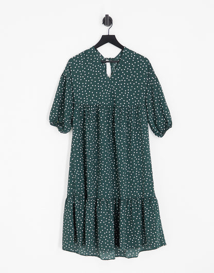 ASOS DESIGN Petite chuck on smock midi dress in bottle green spot