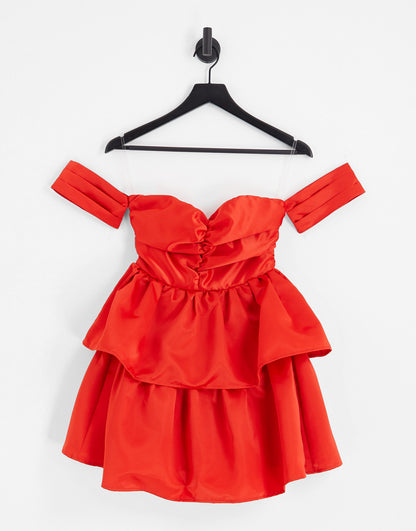 Collective the Label exclusive valentines bardot ruched mini dress in red