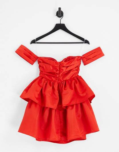 Collective the Label exclusive valentines bardot ruched mini dress in red