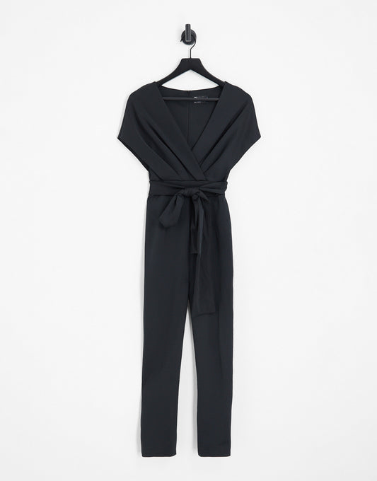 ASOS DESIGN fallen shoulder scuba jumpsuit in black