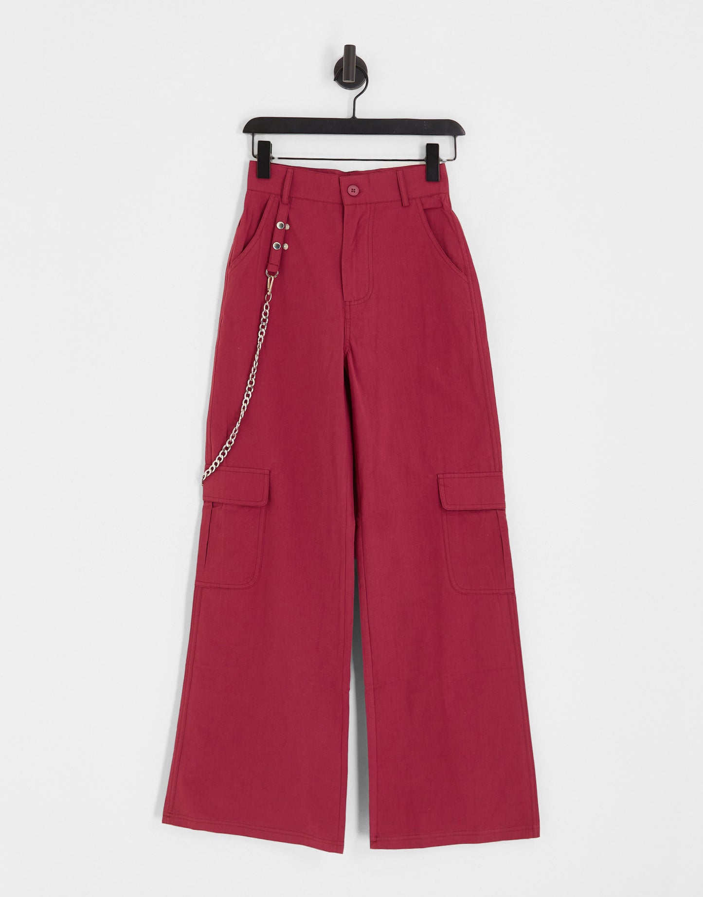 Heartbreak wide leg cargo trousers with detachable chain in burnt red