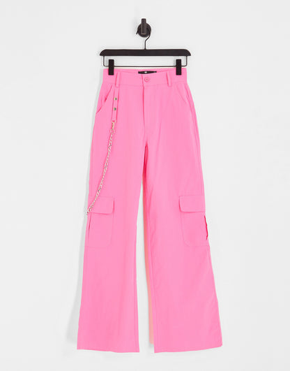 Heartbreak wide leg cargo trousers with detachable chain in pink