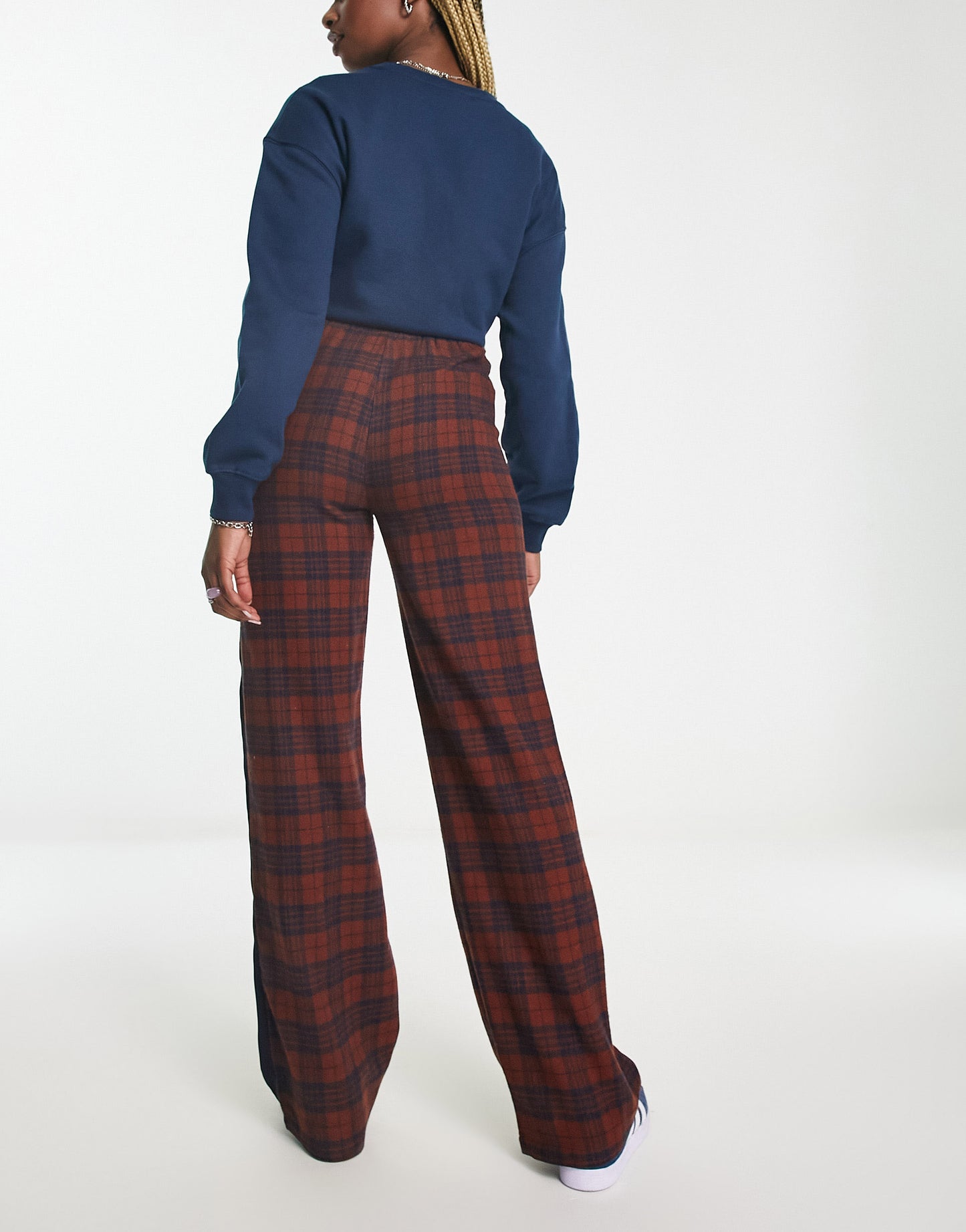 Heartbreak wide leg trousers in brown and navy check