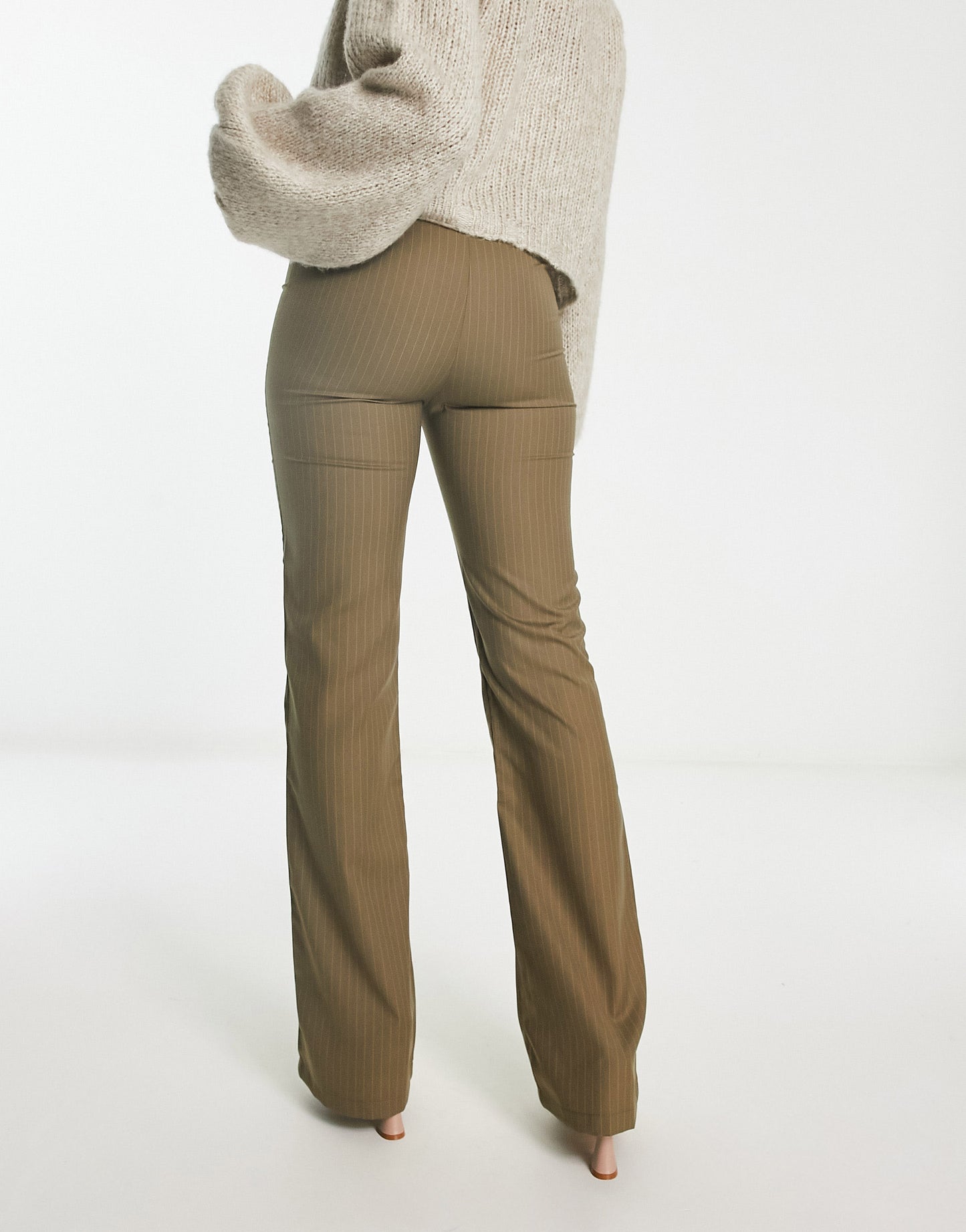 Heartbreak fit and flare pinstripe trousers in khaki