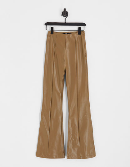 Heartbreak faux leather wide leg trousers in taupe