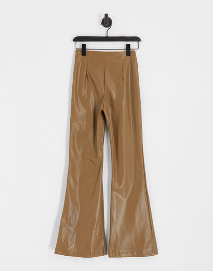 Heartbreak faux leather wide leg trousers in taupe