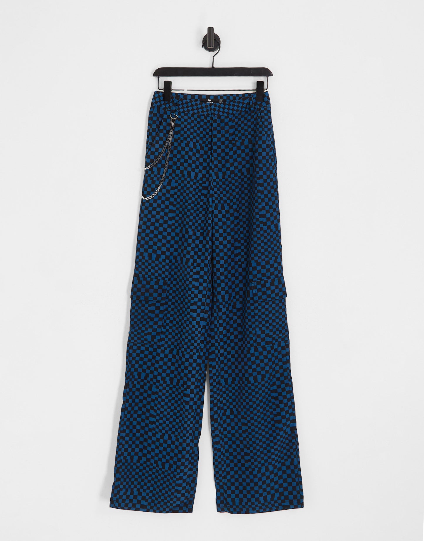 Heartbreak Tall wide leg cargo trousers with detachable chain in blue grid print