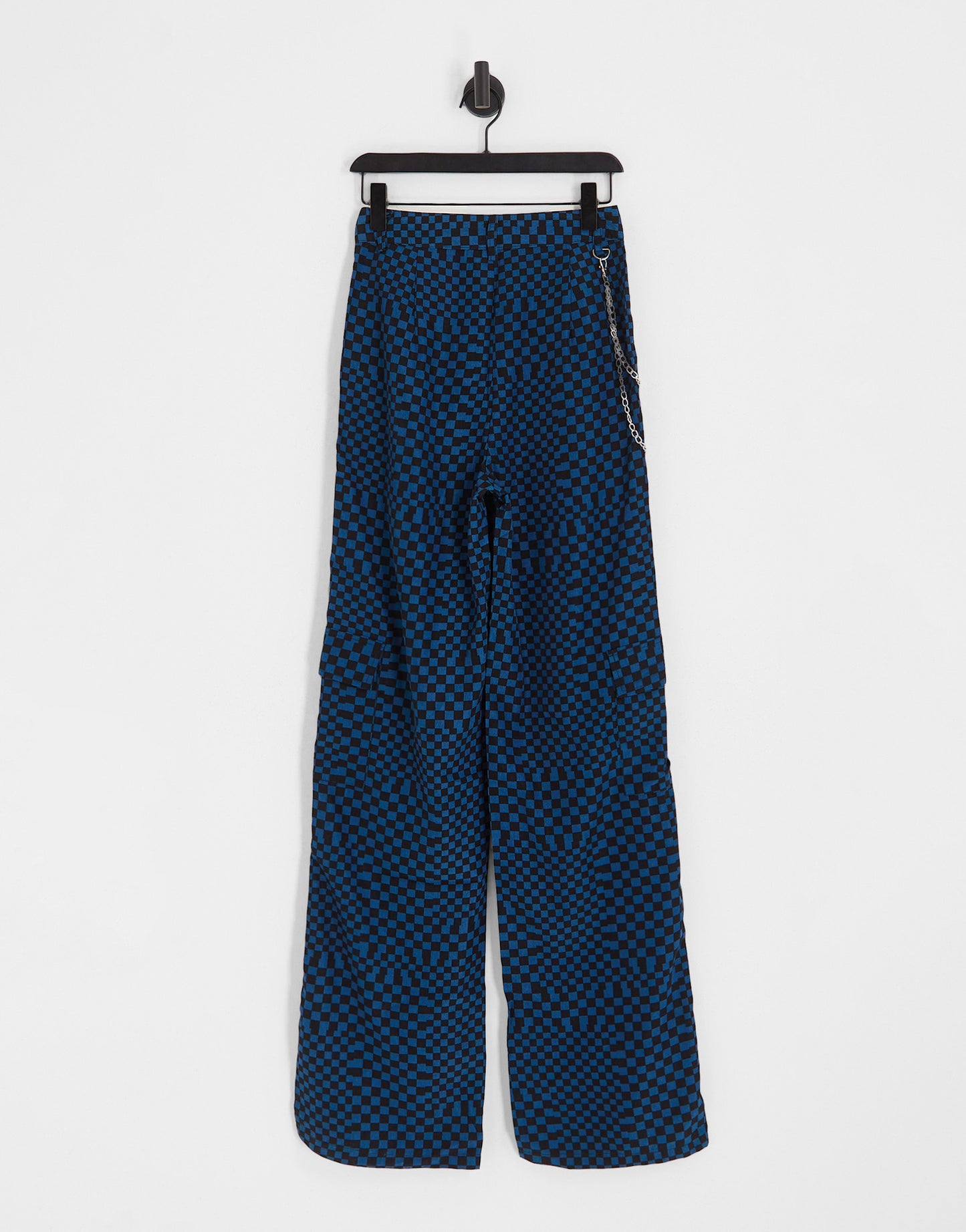 Heartbreak Tall wide leg cargo trousers with detachable chain in blue grid print