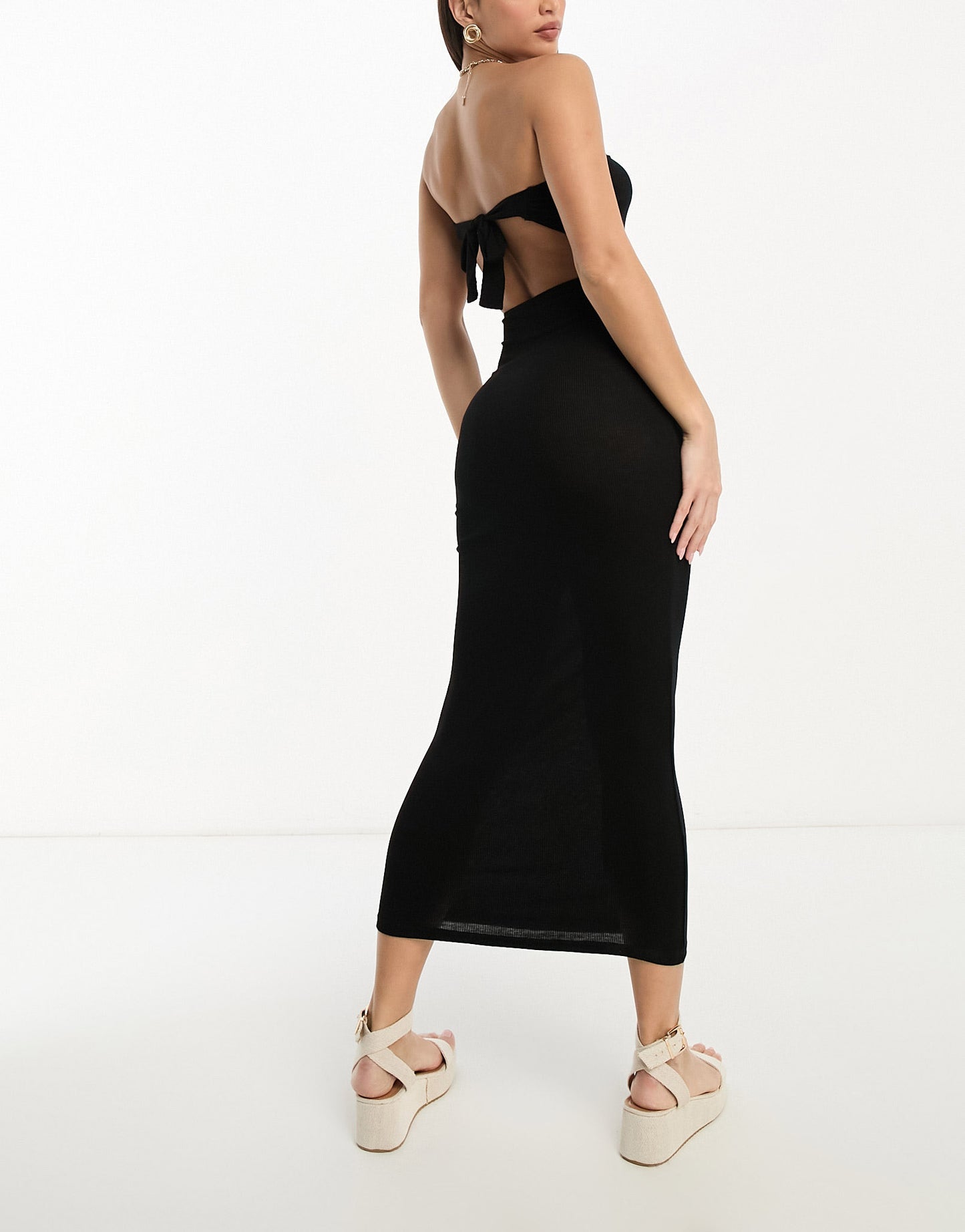 ASOS DESIGN Tall rib bandeau maxi beach dress in black