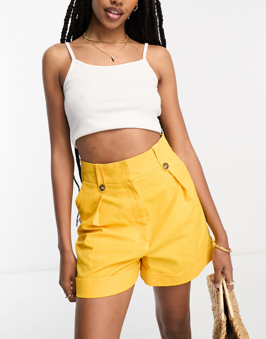 ASOS DESIGN Tall mom short with waist tabs with linen in citrus