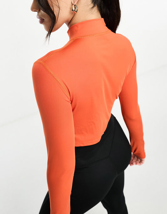 Bolongaro Trevor Sport high neck half zip crop top in orange