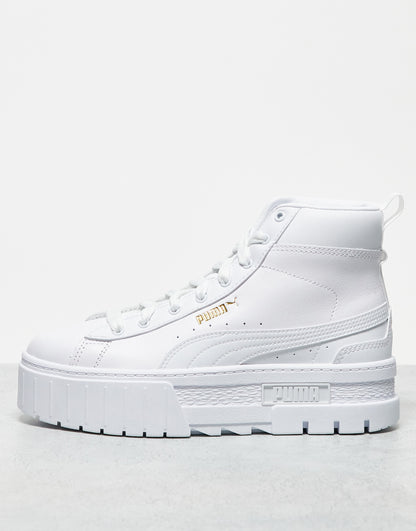 Puma Mayze Mid chunky trainers in triple white