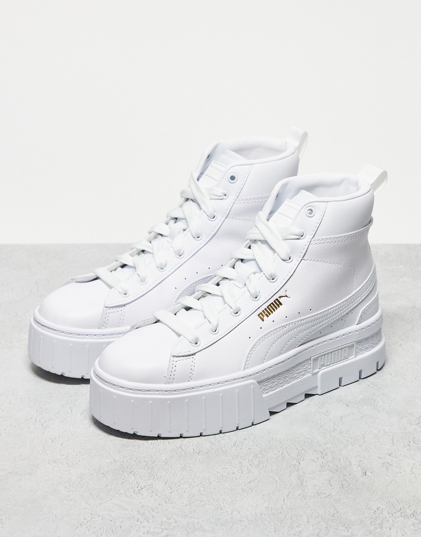 Puma Mayze Mid chunky trainers in triple white