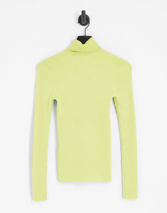 Selected Femme roll neck knitted top in lime