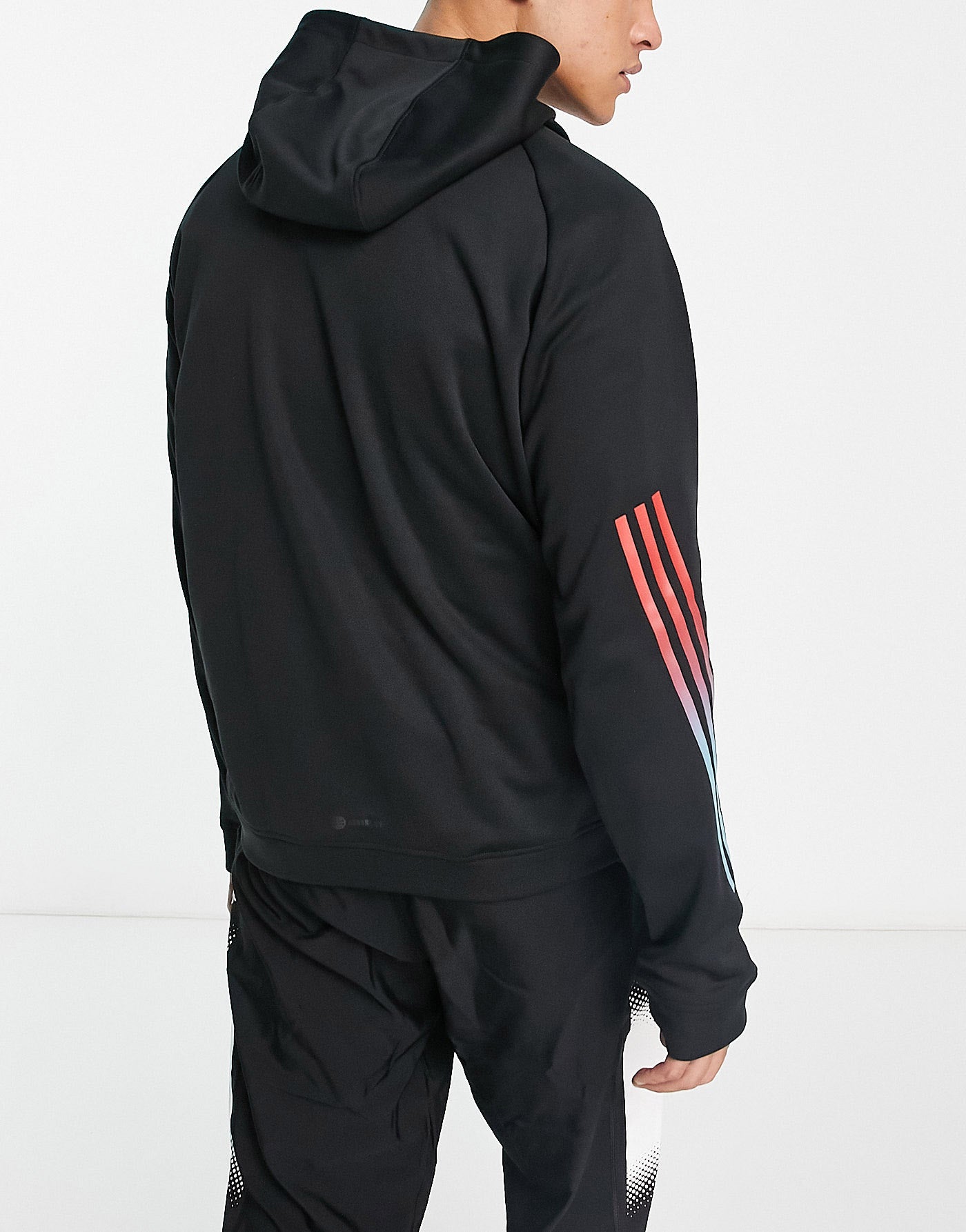 adidas Training Train Icons gradient 3 stripe hoodie in black