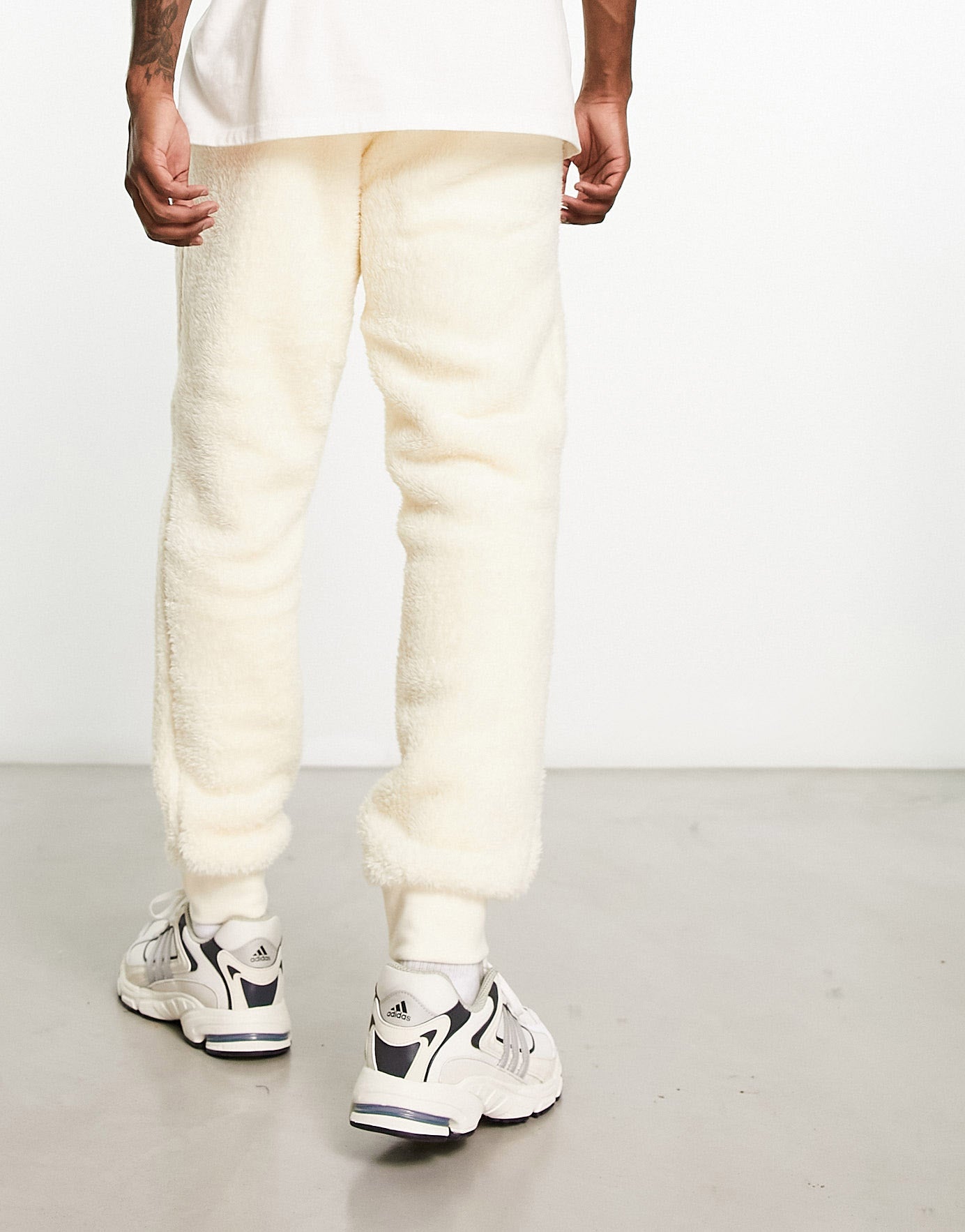 adidas Originals Essentials+ fluffy joggers in off-white