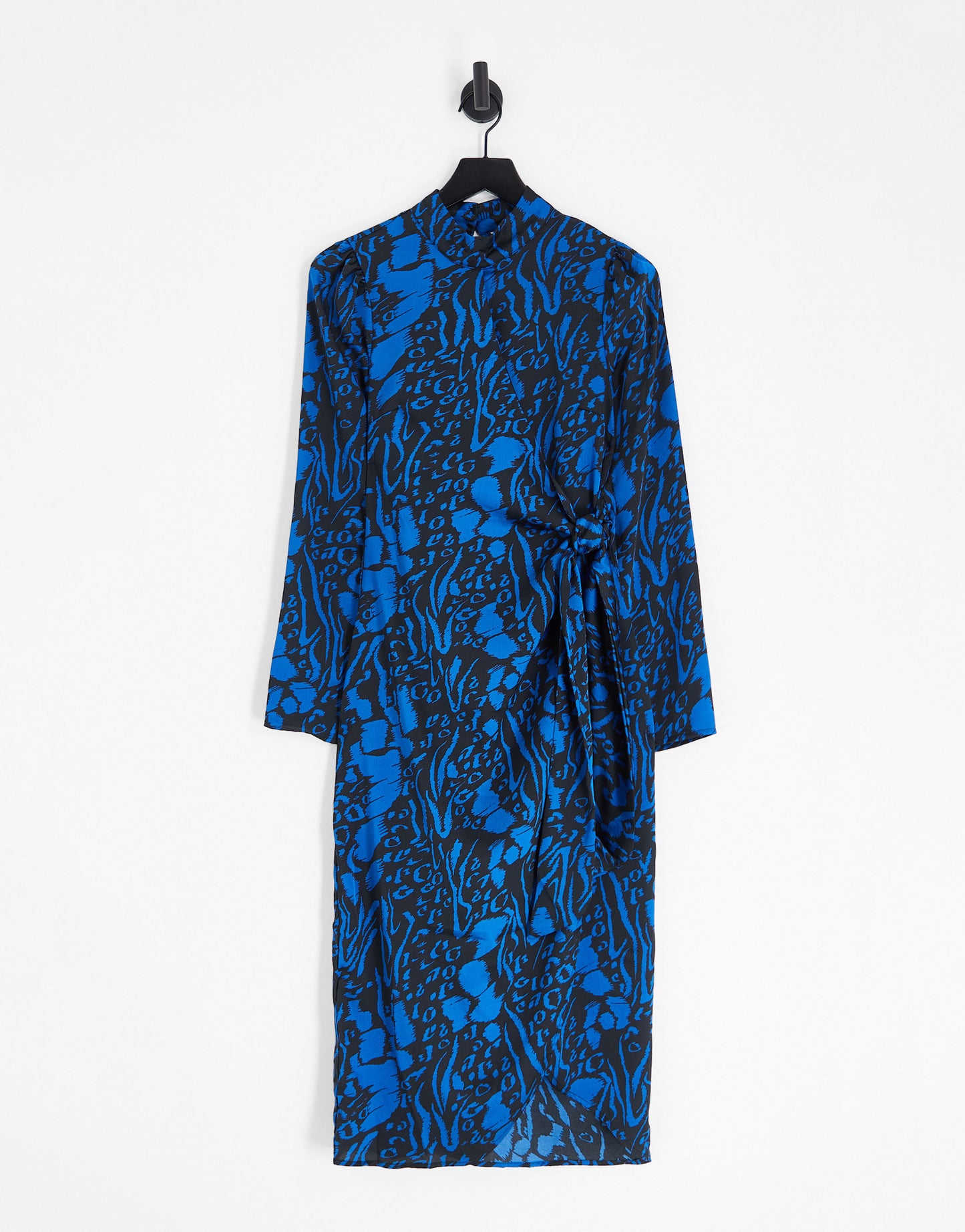 Object printed midi dress with wrap detail in blue and black